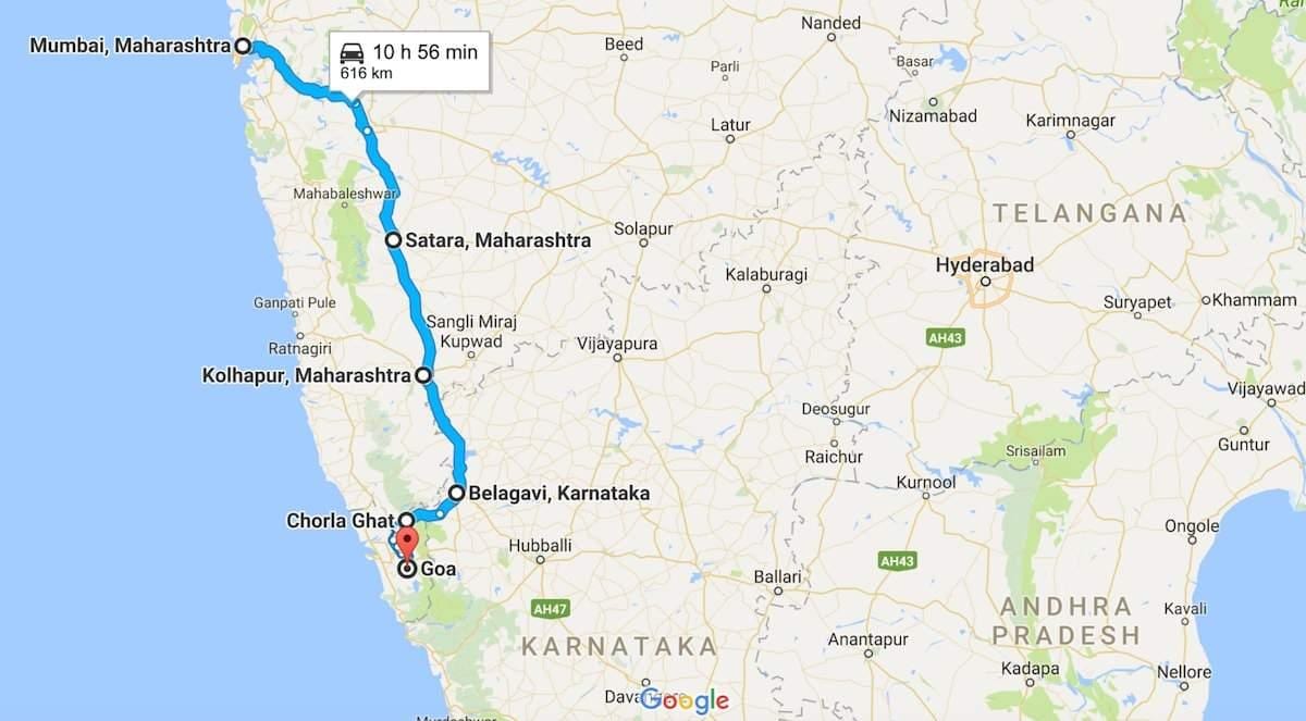Mumbai, lai goa ceļu karte