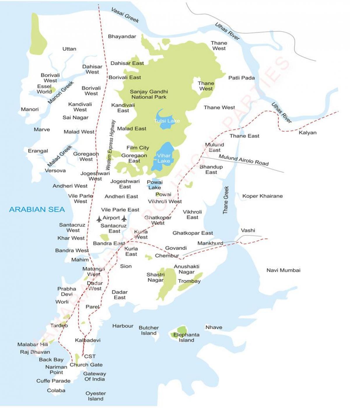 Mumbai priekšpilsētas karte