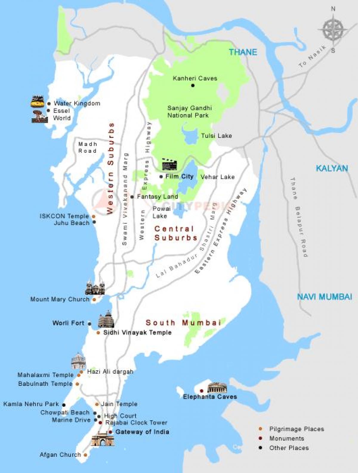karte Mumbai tūristu vietas