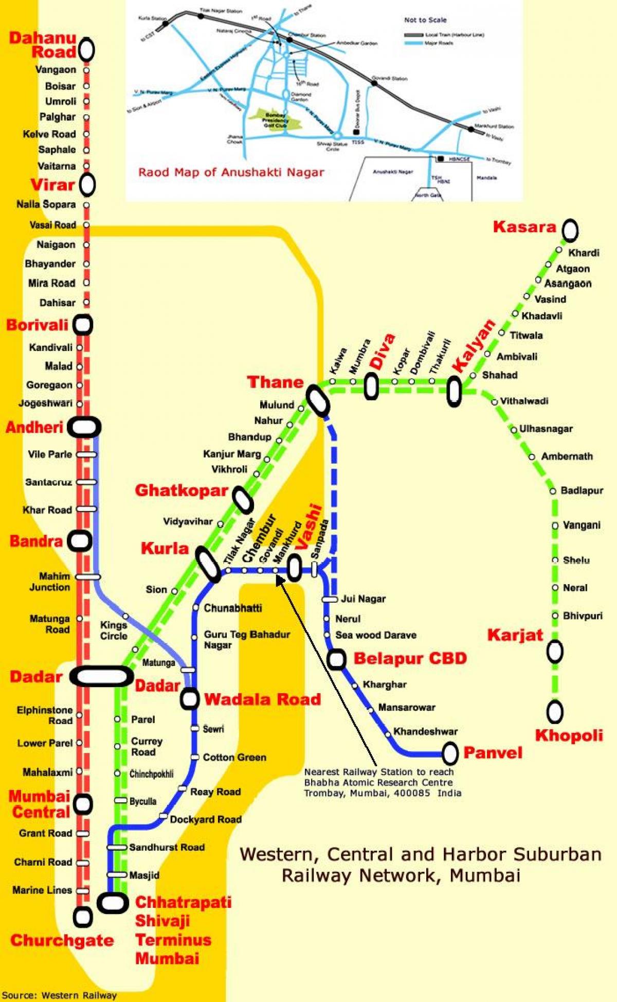 Mumbajas centrālā līnija staciju karte